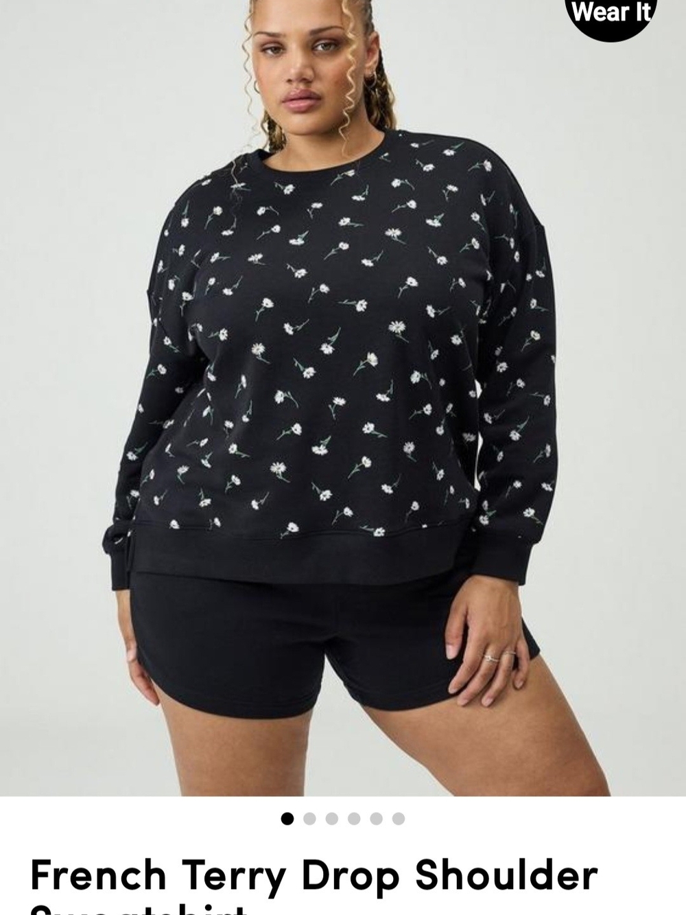 torrid Black Crewneck Sweatshirt with White Daisy Print